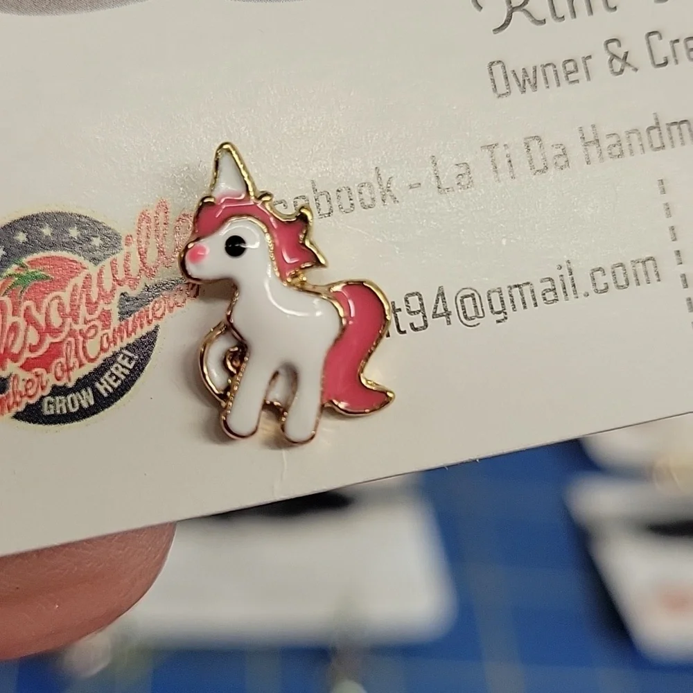Unicorn Pink & White Gold Tone Earrings